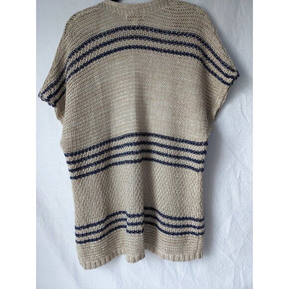 COLDWATER CREEK Open Front Linen Blend Knit Short Sleeve Cardigan L Stripes - Picture 7 of 7